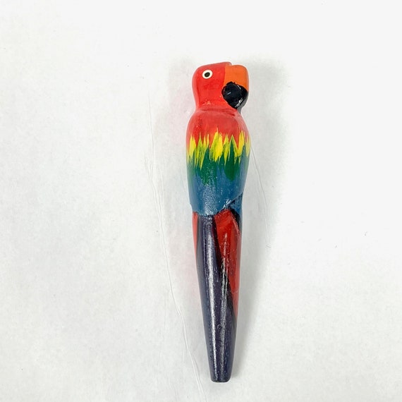 Carved Wood Scarlet Macaw Parrot Bird Brooch - image 3