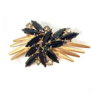 Juliana Style Black and Gold Avant Garde Rhinestone Brooch
