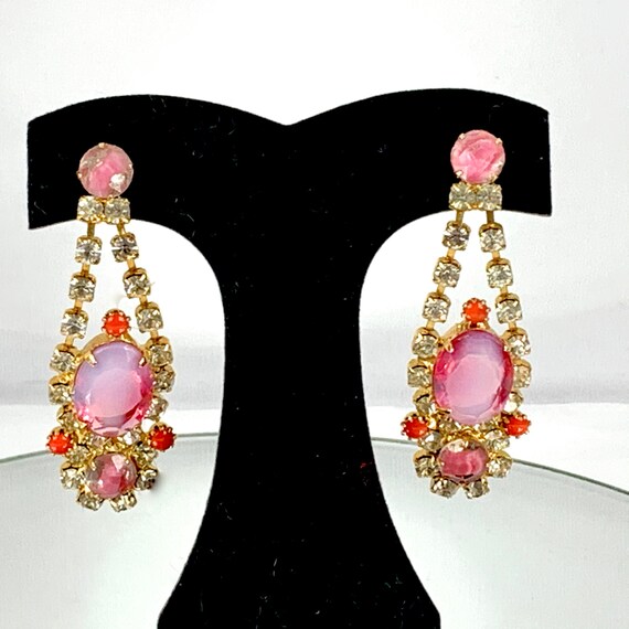 Regency Pink Givre Glass Rhinestone Pierced Earri… - image 9