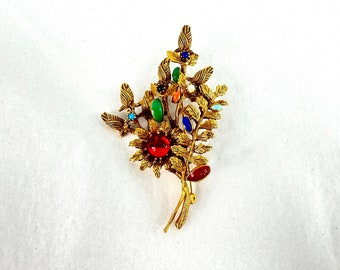 Antique Huge 1960's Colorful Floral Poured Glass Brooch Rare