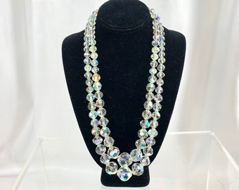 Aurora Borealis Graduated Crystal Two Strand Necklace