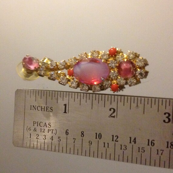 Regency Pink Givre Glass Rhinestone Pierced Earri… - image 8