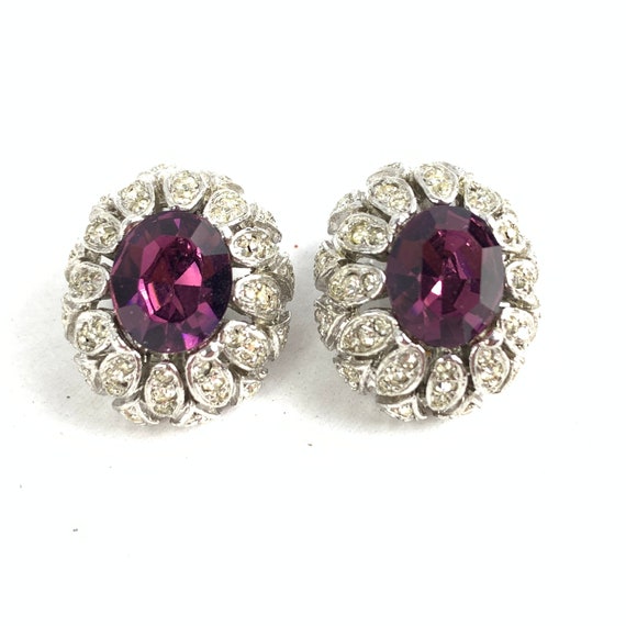 Large Purple Rhinestone Glam Clip On Earrings, 19… - image 1
