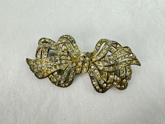 Bow Brooch Edwardian Pot Metal Rhinestone Jewelry… - image 10