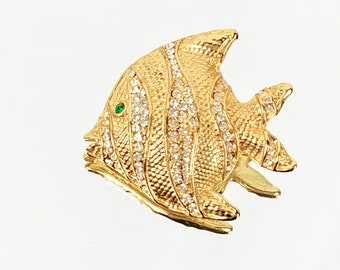 Vintage Gold Tone Rhinestone Angelfish Brooch