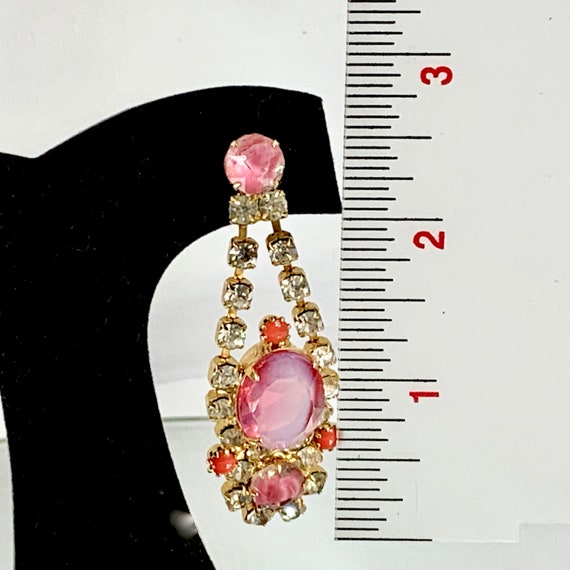 Regency Pink Givre Glass Rhinestone Pierced Earri… - image 10