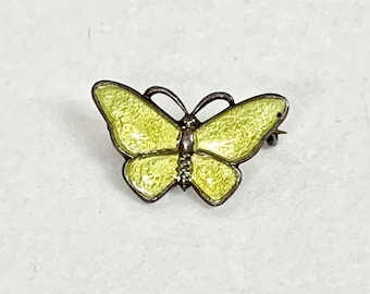 Vollmer Bahner Tiny Sterling Silver 925 Yellow Enamel Butterfly Brooch Denmark