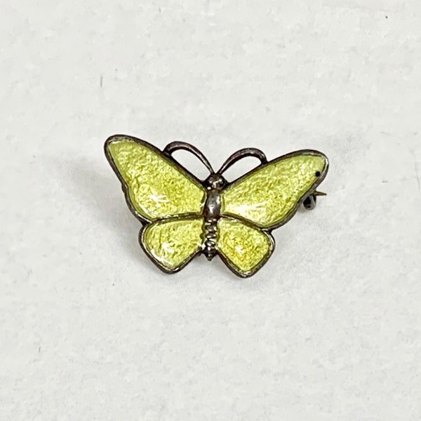 Vollmer Bahner Tiny Sterling Silver 925 Yellow Enamel Butterfly Brooch Denmark