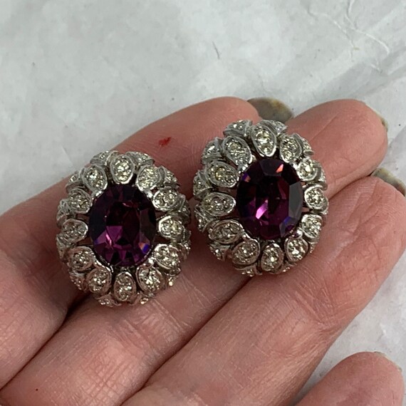 Large Purple Rhinestone Glam Clip On Earrings, 19… - image 9