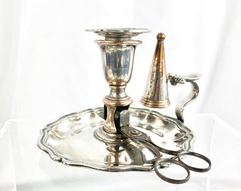 1835 London Sheffield Plate Silver Candle Chamber Stick Set
