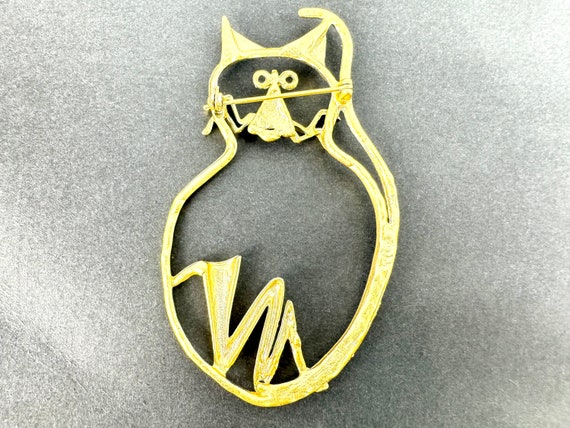 Huge Golden Whimsical Cat Brooch, Handmade Art Je… - image 3