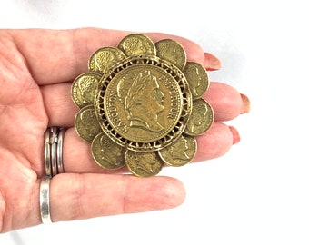 Vintage Napoleon French Coin Brooch, High End, Well-Made