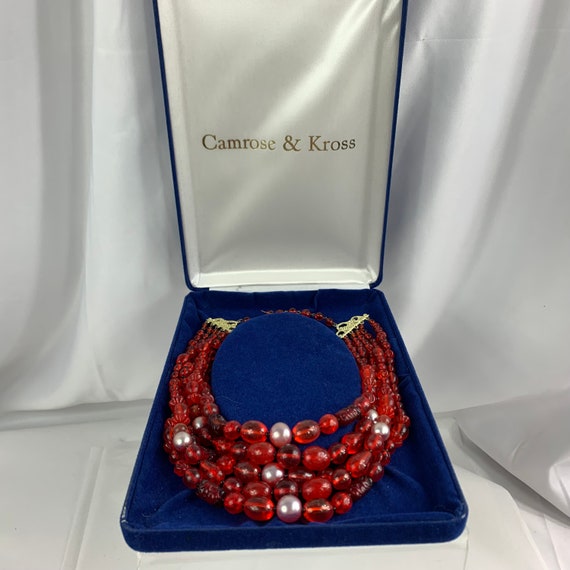 High End Red Glass Bead Five Strand Necklace, Jap… - image 10