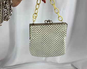 Whiting and Davis White Mesh Purse, Vintage Plastic Handle