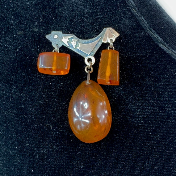 Soviet Latvian Baltic Amber Sakta Dangle Brooch - image 10