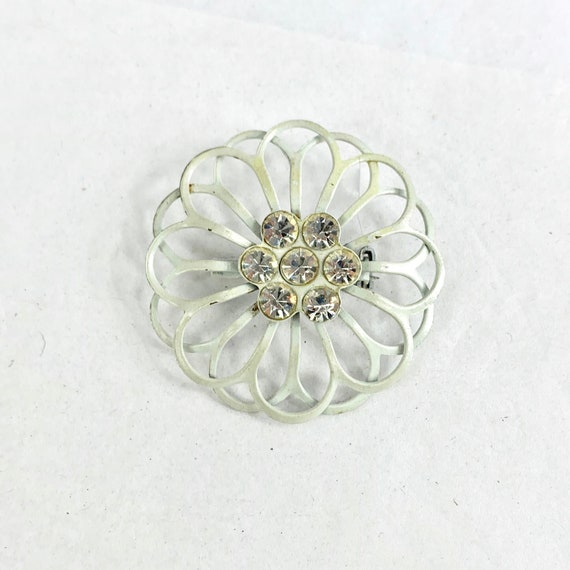 Flower Power Mid Century Enamel Rhinestone Brooch - image 2