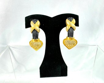 Vintage Roman, Inc, Leather and Matte Gold Rhinestone Earrings, Clip-On