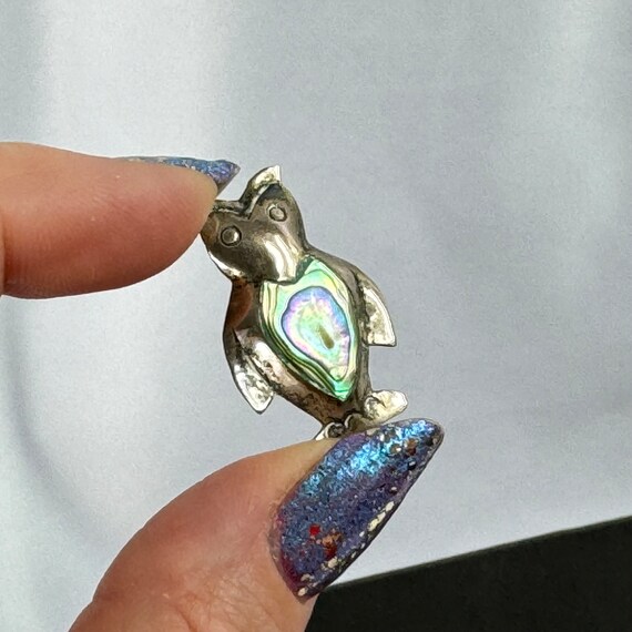 Sterling and Abalone Mexican Silver Owl Brooch, T… - image 9