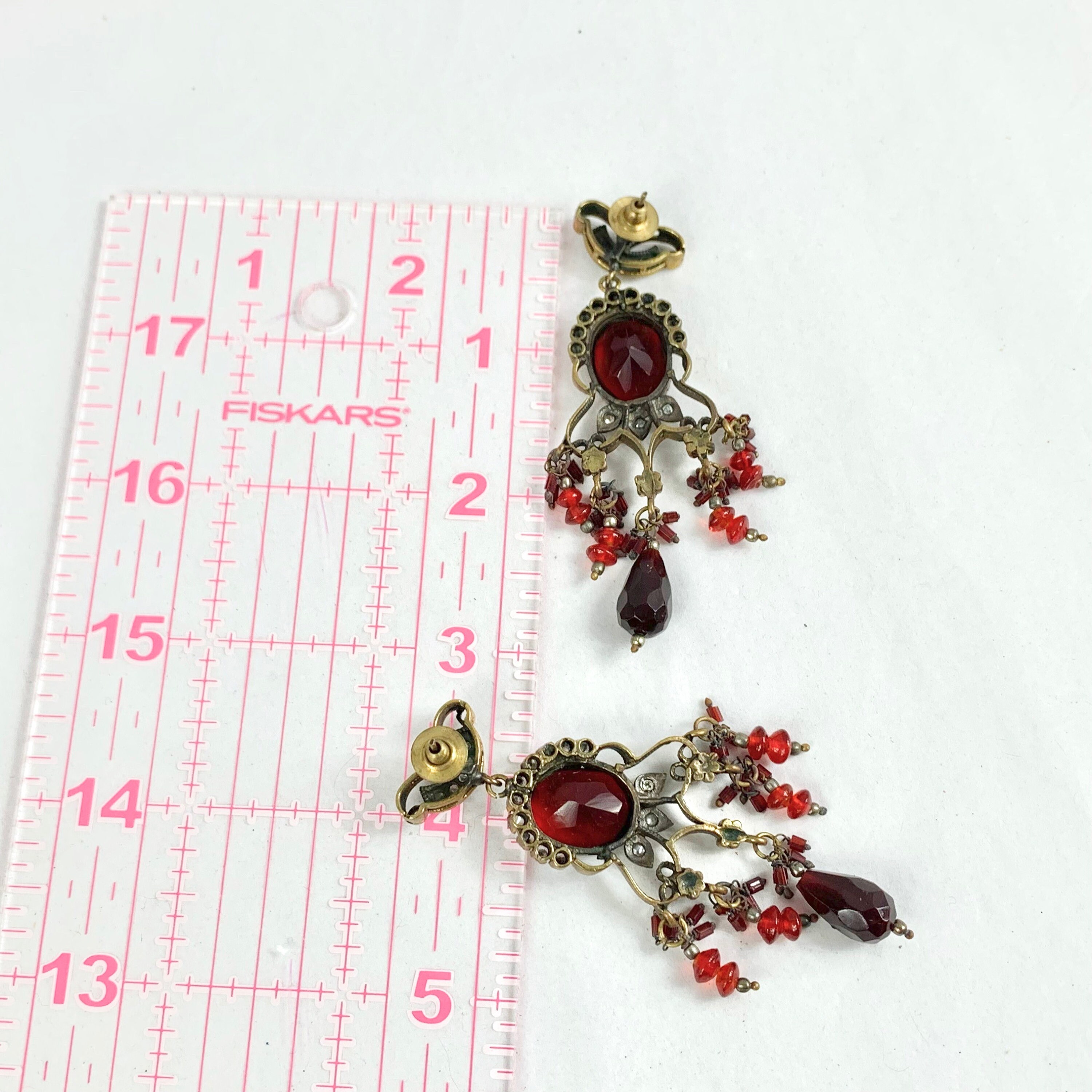 Boucles D'oreilles Renaissance - Cuivre Rouge Et Perles De Verre Cassis - Occasion - Fait Main France