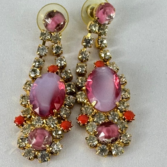 Regency Pink Givre Glass Rhinestone Pierced Earri… - image 3