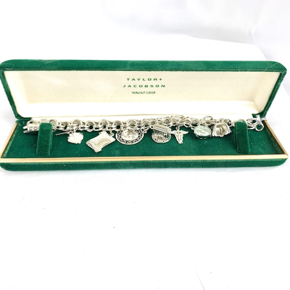 Vintage Charm Bracelet, 925 Sterling Silver 9 Cha… - image 1