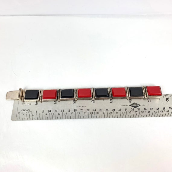Modern Mexican Silver and Glass Red Black Bracelet - image 7