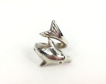 Mexican Sterling Silver Dolphin Bypass Ring Size 5