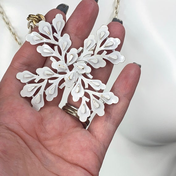 Crown Trifari White Enamel Maltese Cross Necklace… - image 10