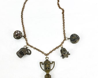 Chinese Dynasty Amulet Charm Necklace Butterfly Urn Elephant Bells