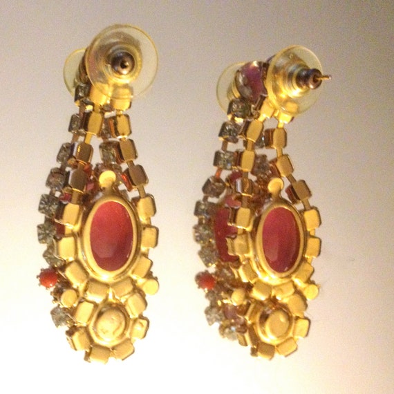 Regency Pink Givre Glass Rhinestone Pierced Earri… - image 4