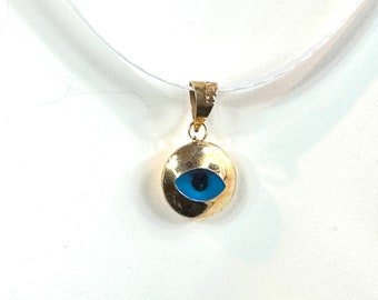 14K Evil Eye Talisman Encased Glass Pendant Charm, Unusual