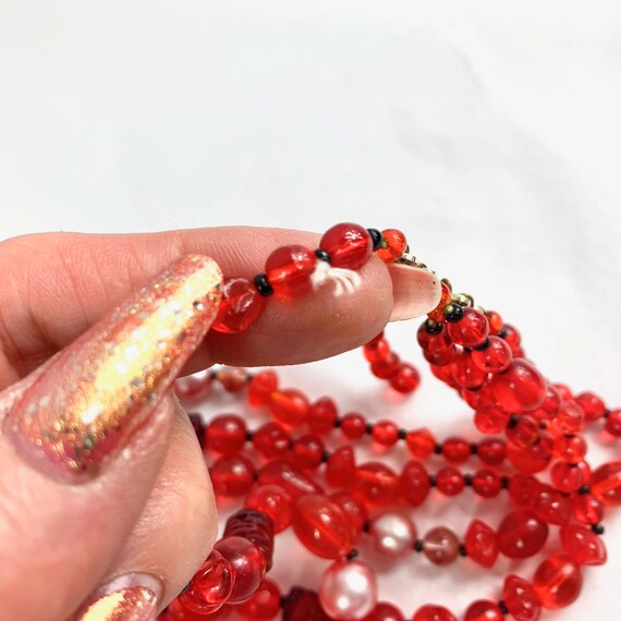 High End Red Glass Bead Five Strand Necklace, Jap… - image 8