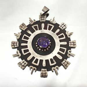 Huge Mexican Silver Alexandrite Sunburst Pendant, Synthetic Corundum