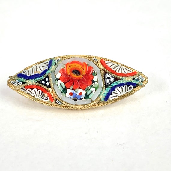 Broche victorienne ancienne en micro mosaïque : souvenir floral italien - France