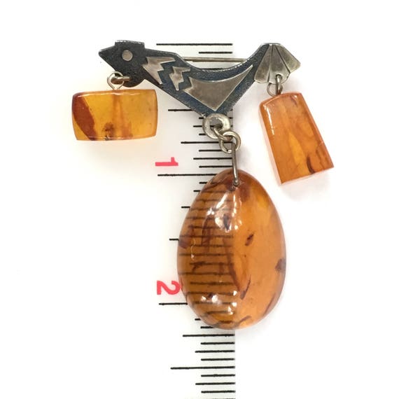 Soviet Latvian Baltic Amber Sakta Dangle Brooch - image 8