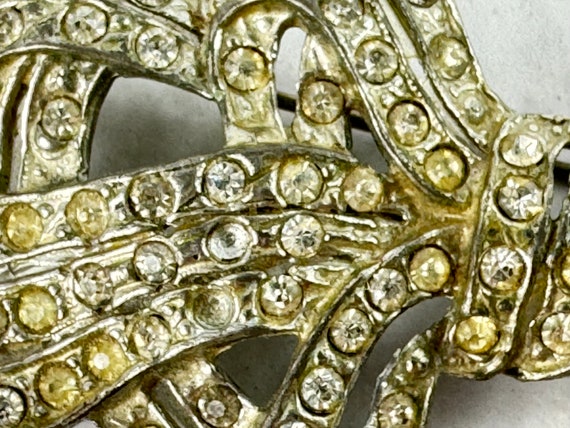 Bow Brooch Edwardian Pot Metal Rhinestone Jewelry… - image 7