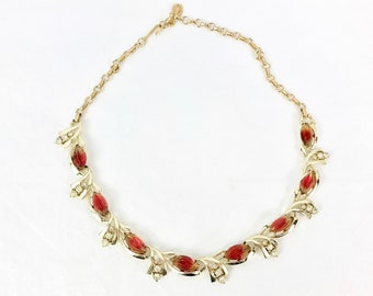 Coro Marquise Red Givre Glass Choker Necklace