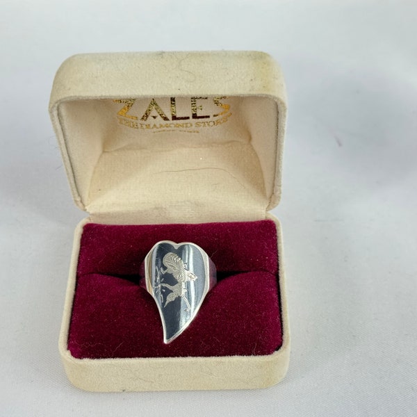 Bague en argent sterling du Siam, danseuse nielle nue, millésime de beauté rare