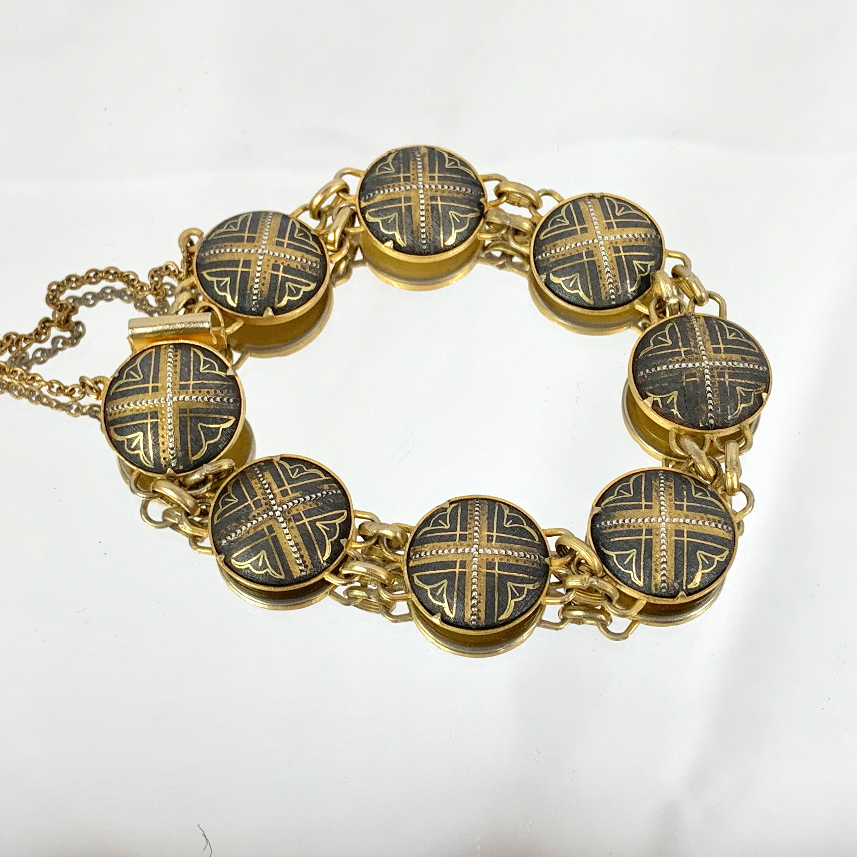 Vintage Damascene Toledo Gold Spain Rectangular Link