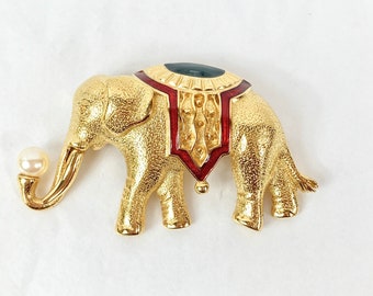 Monet Trunk Up Lucky Indian Elephant Brooch