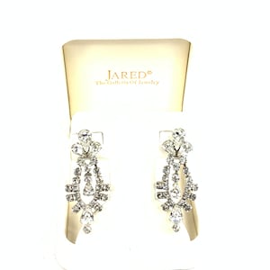 Regency Style Rhinestone Glam Clip On Drop Dangle Earrings