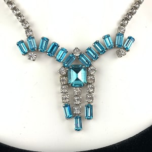 Art Deco Teal and Crystal Rhinestone Necklace, Weiss Designer Jewelry
