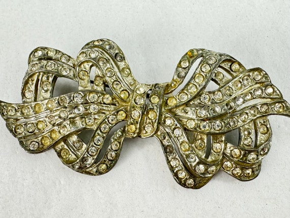 Bow Brooch Edwardian Pot Metal Rhinestone Jewelry… - image 6