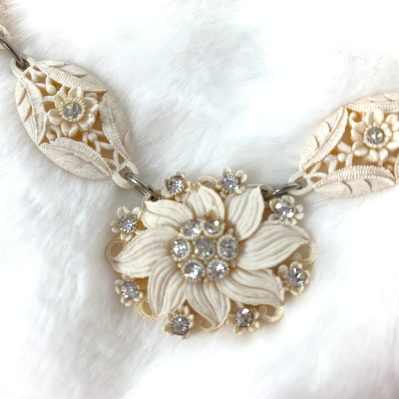 Featherlite Bubbleite Celluloid Rhinestone Necklace Rare Beauty, Postwar Japan image 5