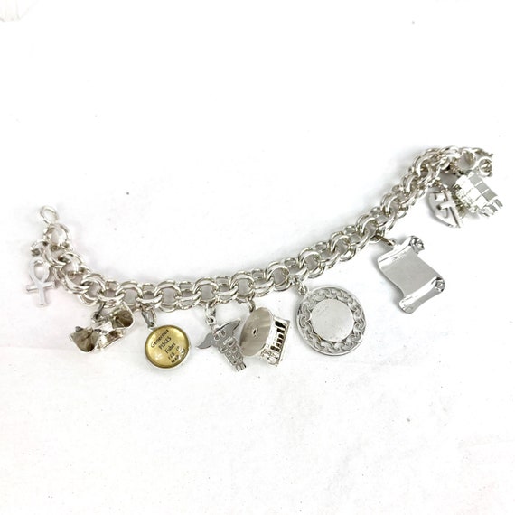 Vintage Charm Bracelet, 925 Sterling Silver 9 Cha… - image 10