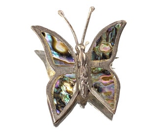 Abalone Sterling Silver 925 Mexican Butterfly Brooch