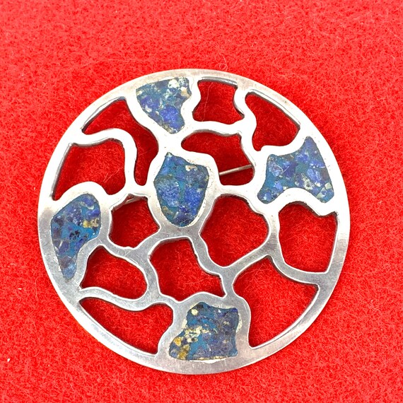 Taxco Sterling Mosaic Mexican Silver Shattuckite Brooch