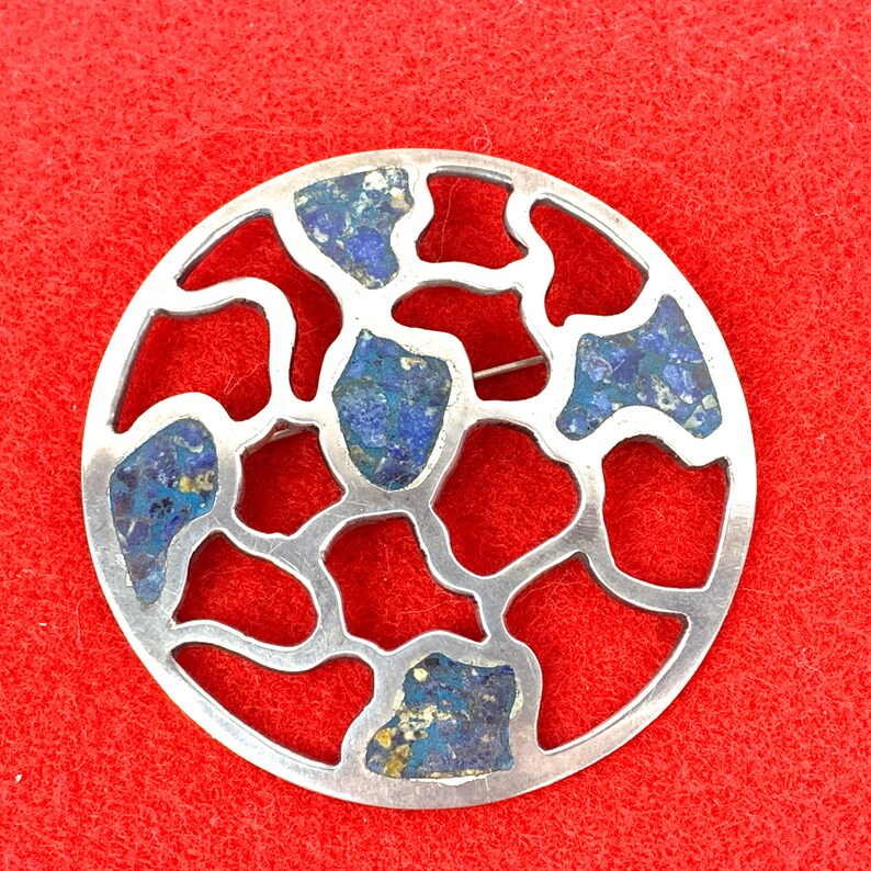 Taxco Sterling Mosaic Mexican Silver Shattuckite Brooch