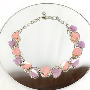 Lisner Thermoset Leaf Shape Pink and Purple Pinup Choker Necklace
