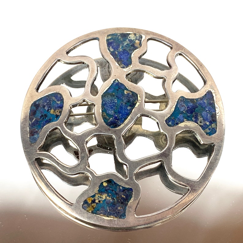Taxco Sterling Mosaic Mexican Silver Shattuckite Brooch